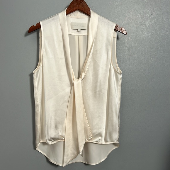 MICHELLE MASON Satin Tie Neck Blouse Ivory size 4- EUC - Picture 14 of 15